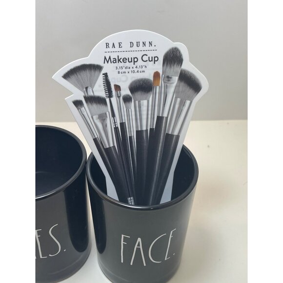 Rae Dunn Makeup "LIPS" BRUSH" & FACE" Black Glass New With Tags! - Picture 4 of 6